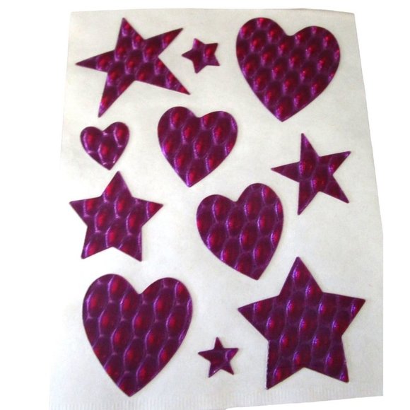 Lenticular Purple Red Plastic Hearts and Stars Vintage Stickers Single Sheet GUC - Picture 1 of 11
